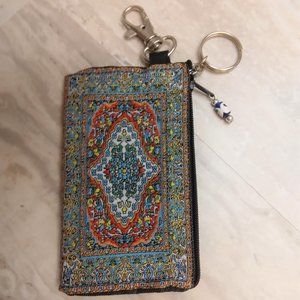 ZIPPERED TAPESTRY POUCH SWIVEL BOLT HOOK/KEY CHAIN